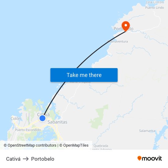 Cativá to Portobelo map