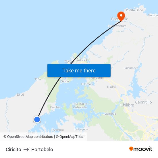 Ciricito to Portobelo map