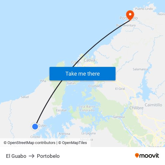 El Guabo to Portobelo map