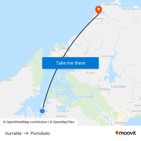 Iturralde to Portobelo map