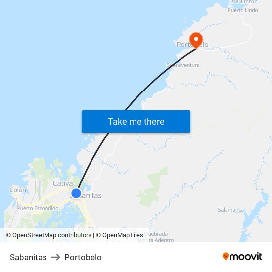 Sabanitas to Portobelo map