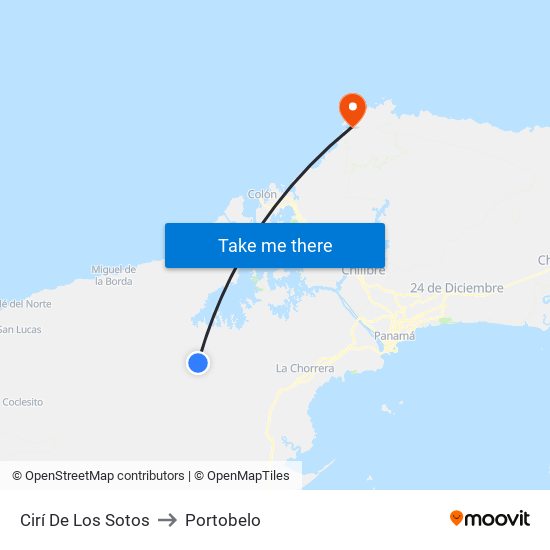 Cirí De Los Sotos to Portobelo map