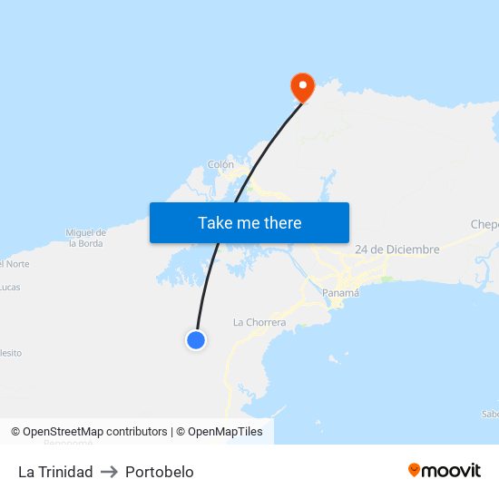 La Trinidad to Portobelo map