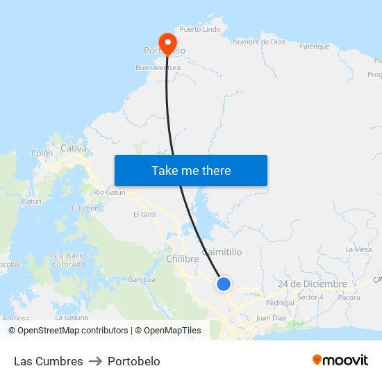 Las Cumbres to Portobelo map