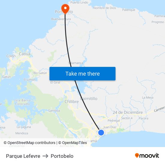 Parque Lefevre to Portobelo map