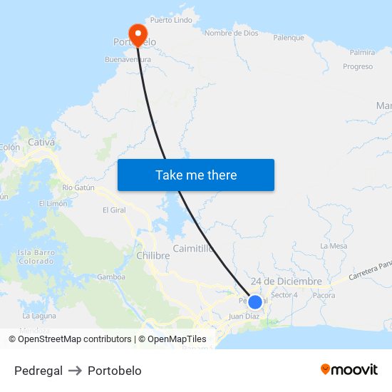 Pedregal to Portobelo map