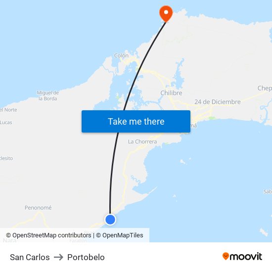 San Carlos to Portobelo map