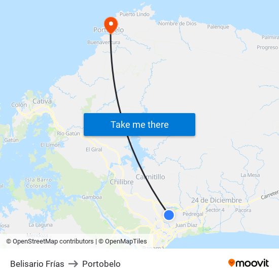 Belisario Frías to Portobelo map