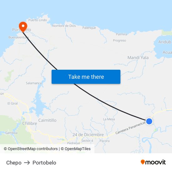 Chepo to Portobelo map