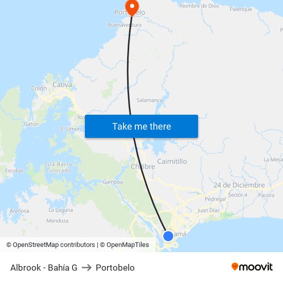 Albrook - Bahía G to Portobelo map