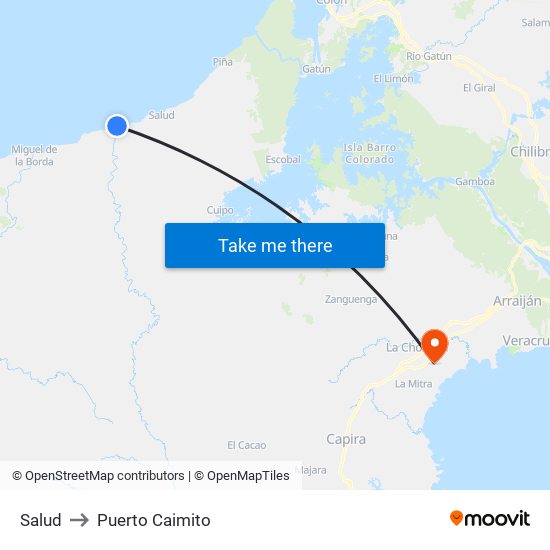 Salud to Puerto Caimito map