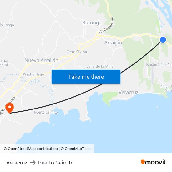 Veracruz to Puerto Caimito map