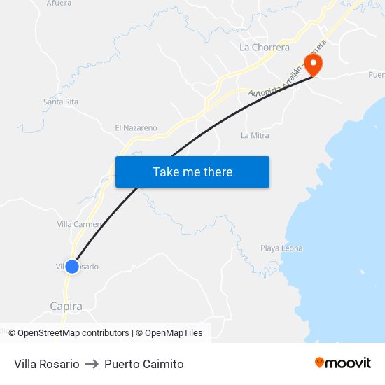 Villa Rosario to Puerto Caimito map