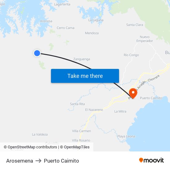 Arosemena to Puerto Caimito map