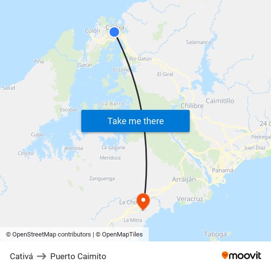 Cativá to Puerto Caimito map