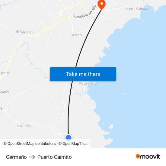 Cermeño to Puerto Caimito map