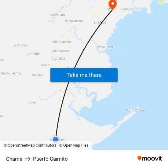 Chame to Puerto Caimito map