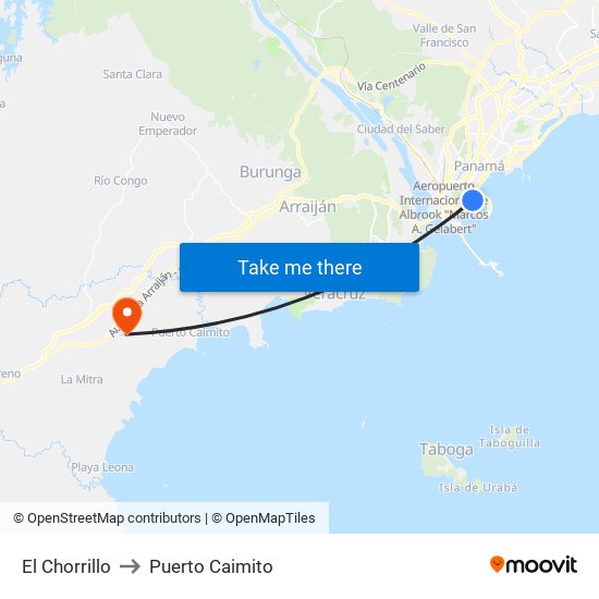 El Chorrillo to Puerto Caimito map