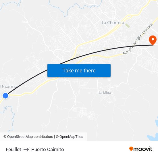 Feuillet to Puerto Caimito map