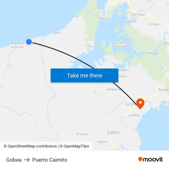 Gobea to Puerto Caimito map
