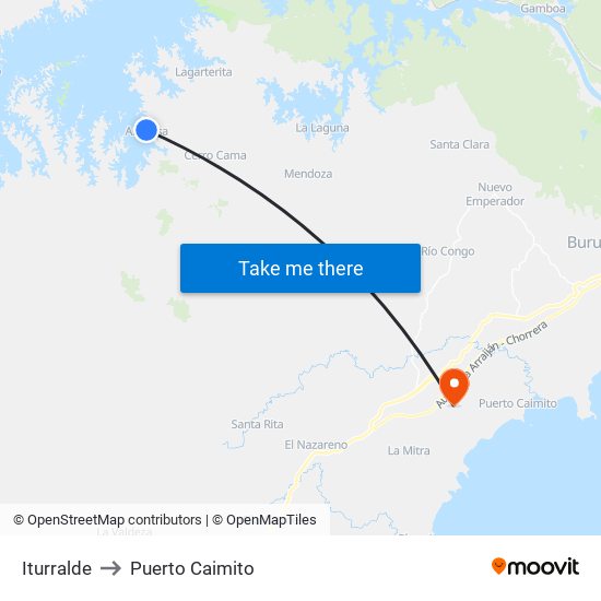 Iturralde to Puerto Caimito map