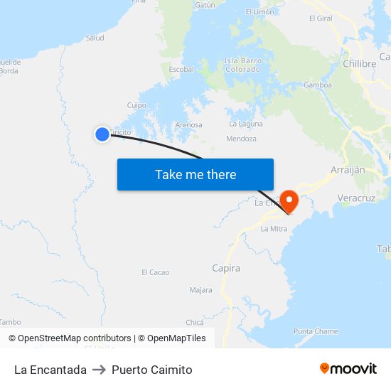 La Encantada to Puerto Caimito map