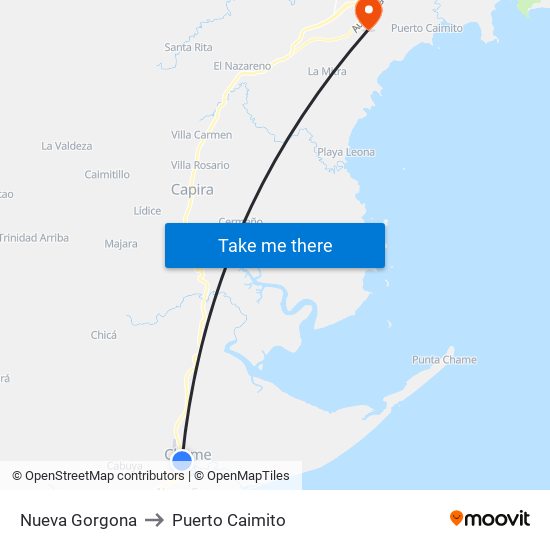 Nueva Gorgona to Puerto Caimito map