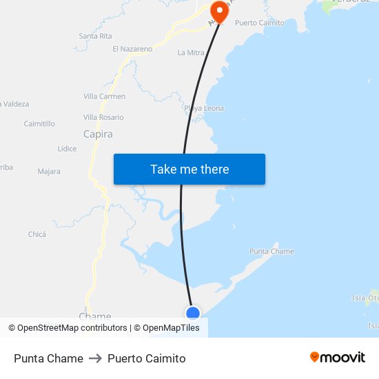 Punta Chame to Puerto Caimito map