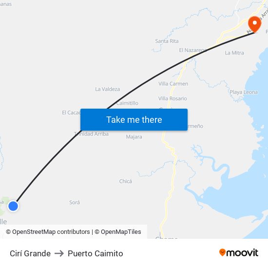 Cirí Grande to Puerto Caimito map