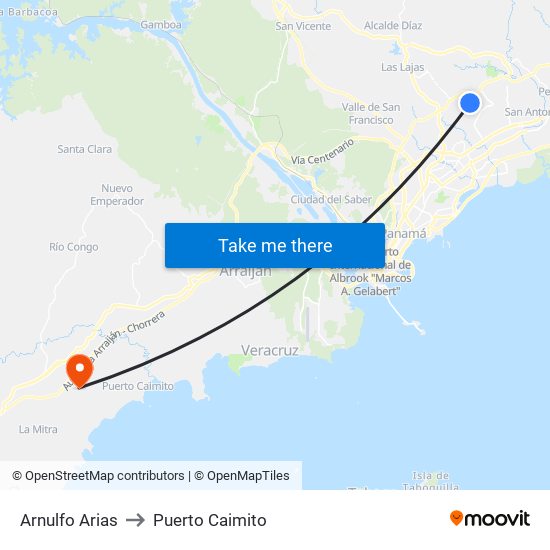 Arnulfo Arias to Puerto Caimito map