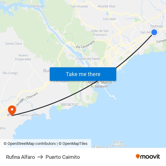 Rufina Alfaro to Puerto Caimito map