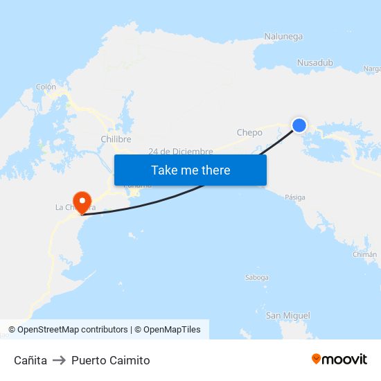 Cañita to Puerto Caimito map