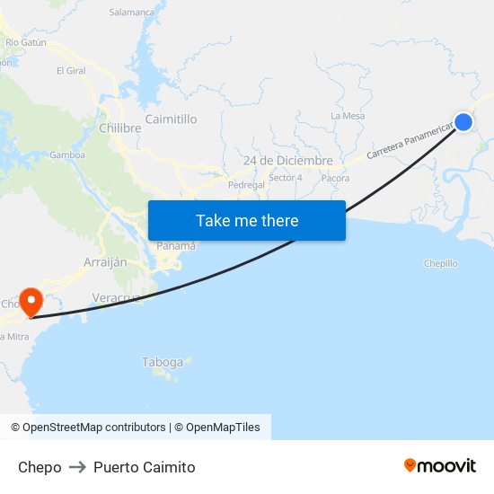 Chepo to Puerto Caimito map