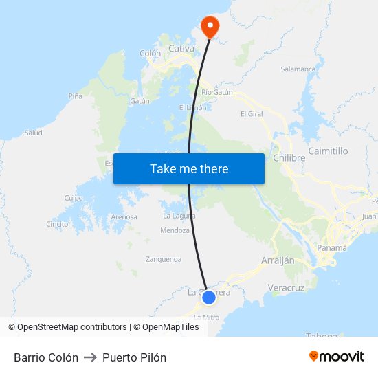 Barrio Colón to Puerto Pilón map