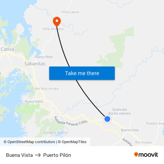 Buena Vista to Puerto Pilón map