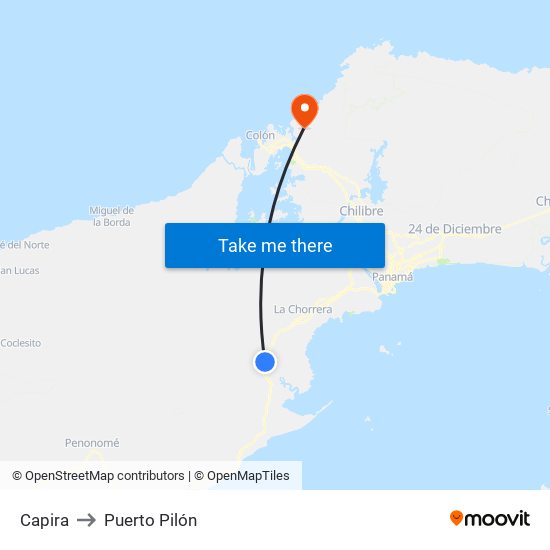 Capira to Puerto Pilón map