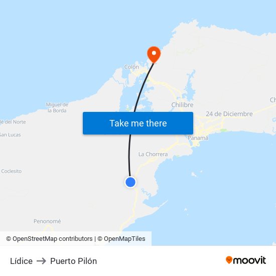 Lídice to Puerto Pilón map