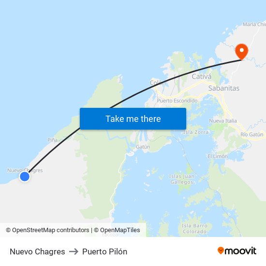 Nuevo Chagres to Puerto Pilón map