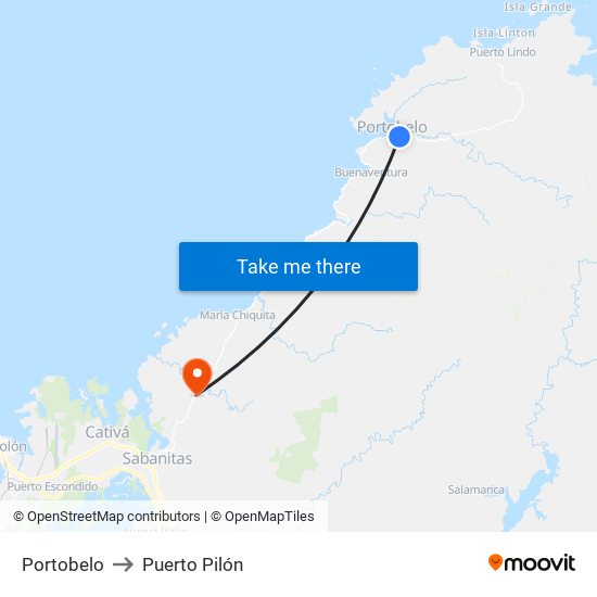 Portobelo to Puerto Pilón map