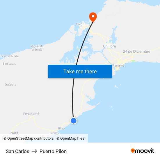 San Carlos to Puerto Pilón map