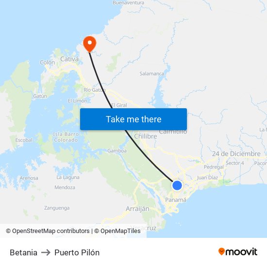 Betania to Puerto Pilón map