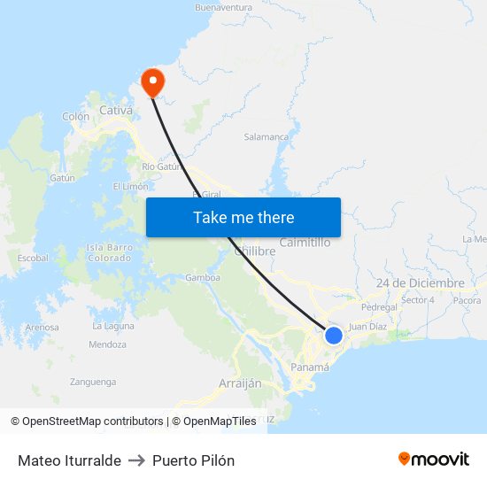 Mateo Iturralde to Puerto Pilón map