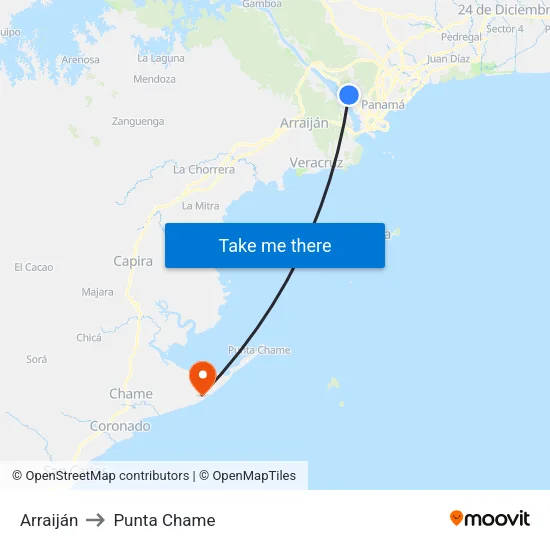 Arraiján to Punta Chame map