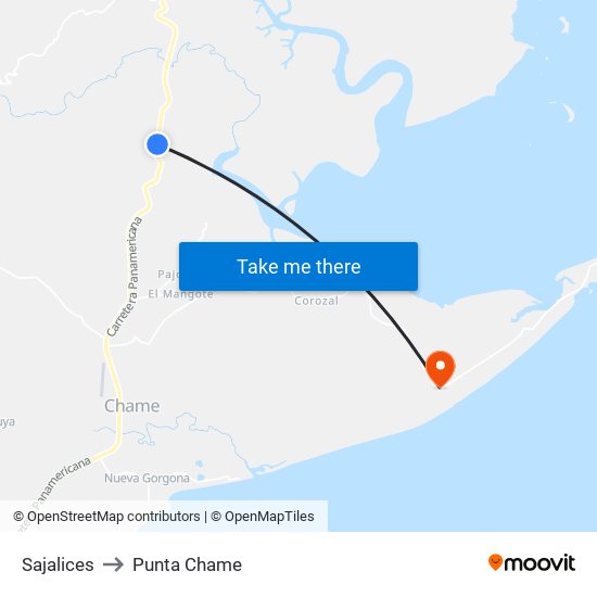 Sajalices to Punta Chame map