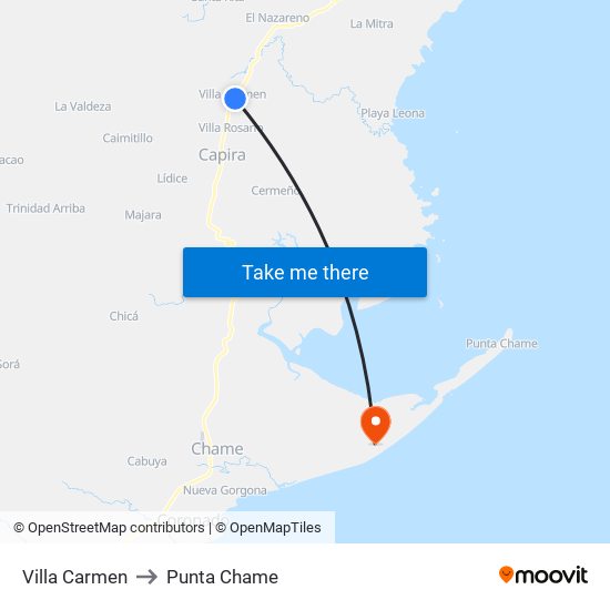 Villa Carmen to Punta Chame map