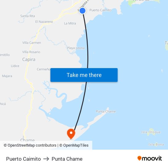 Puerto Caimito to Punta Chame map