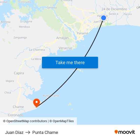 Juan Díaz to Punta Chame map