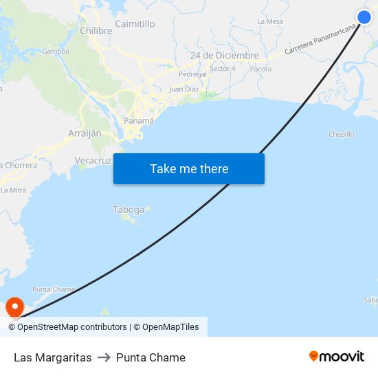 Las Margaritas to Punta Chame map