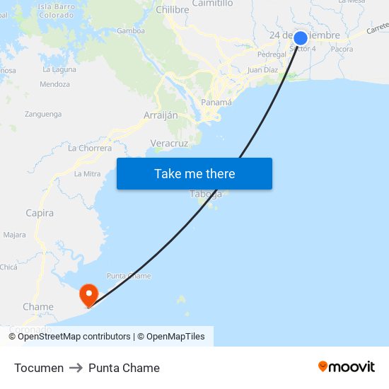 Tocumen to Punta Chame map