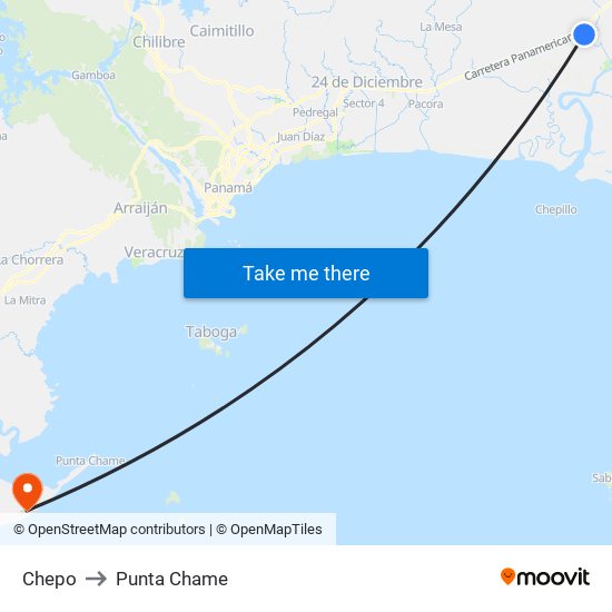Chepo to Punta Chame map